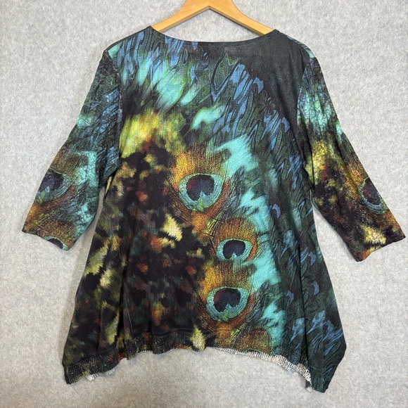 Indigo Soul Peacock Feathers Print Tunic Top-Women Size XL - Picture 3 of 9